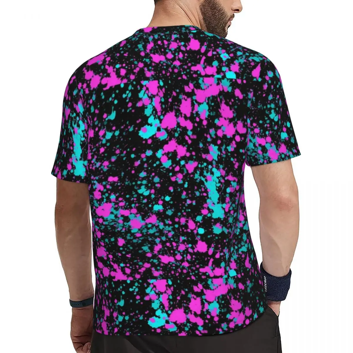 Neon Paint Splatter Sports T-Shirt Summer Pink And Blue Streetwear T Shirts Fashion Tee Shirt For Male Custom Top Tees Plus Size