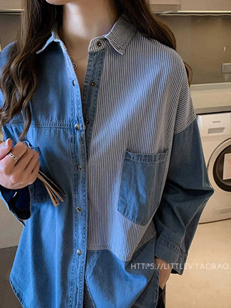 Women\'s Denim Shirt Long Sleeve Cotton Fashion Shirts Casual Korean Loose Blouse 2023 Spring Autumn Blouses And Tops Female