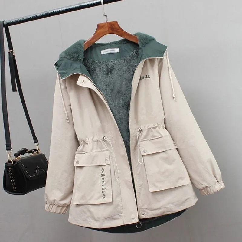 

Nice Autumn Winter Women Jacket Casual Velvet Coat Long Sleeve Hooded Thicken Warm Windbreaker Female Loose Jacket Outwear