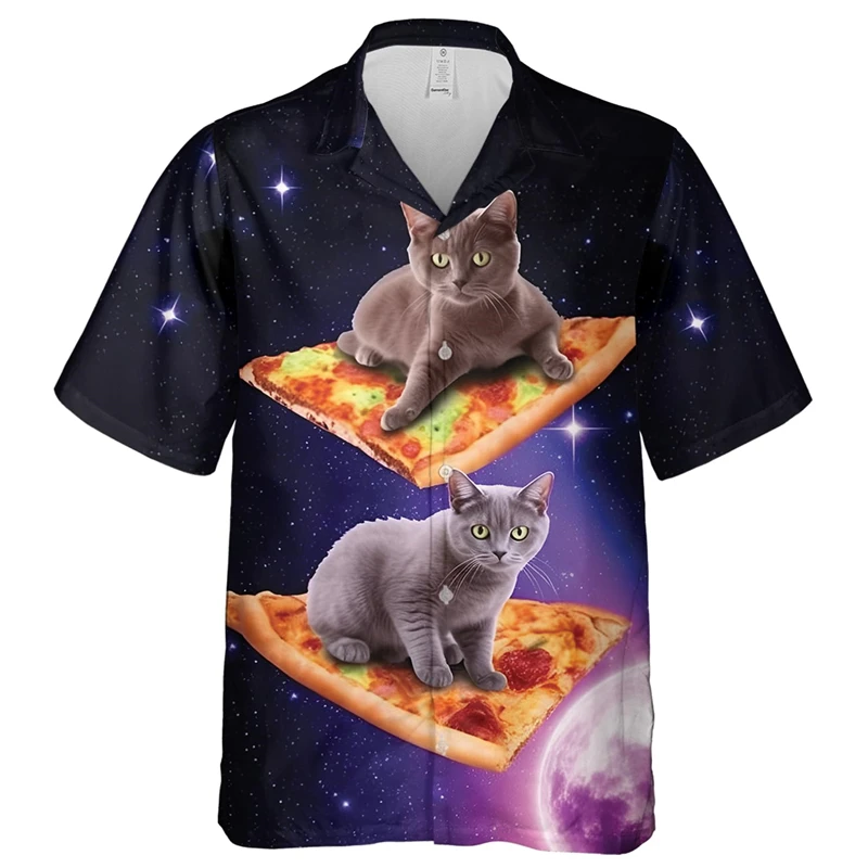 Animale Divertente Gatto 3d Stampa Camicie Uomo Moda Abbigliamento hawaiano Camicia Manica corta Camicette casual Gatti monopetto Uomo Top