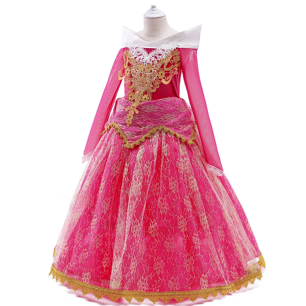 Sleeping Beauty Aurora Princess Dress for Girls Cosplay Costume Off Shoulder Kids Fancy Halloween Party Girl Lace Dress Outfits