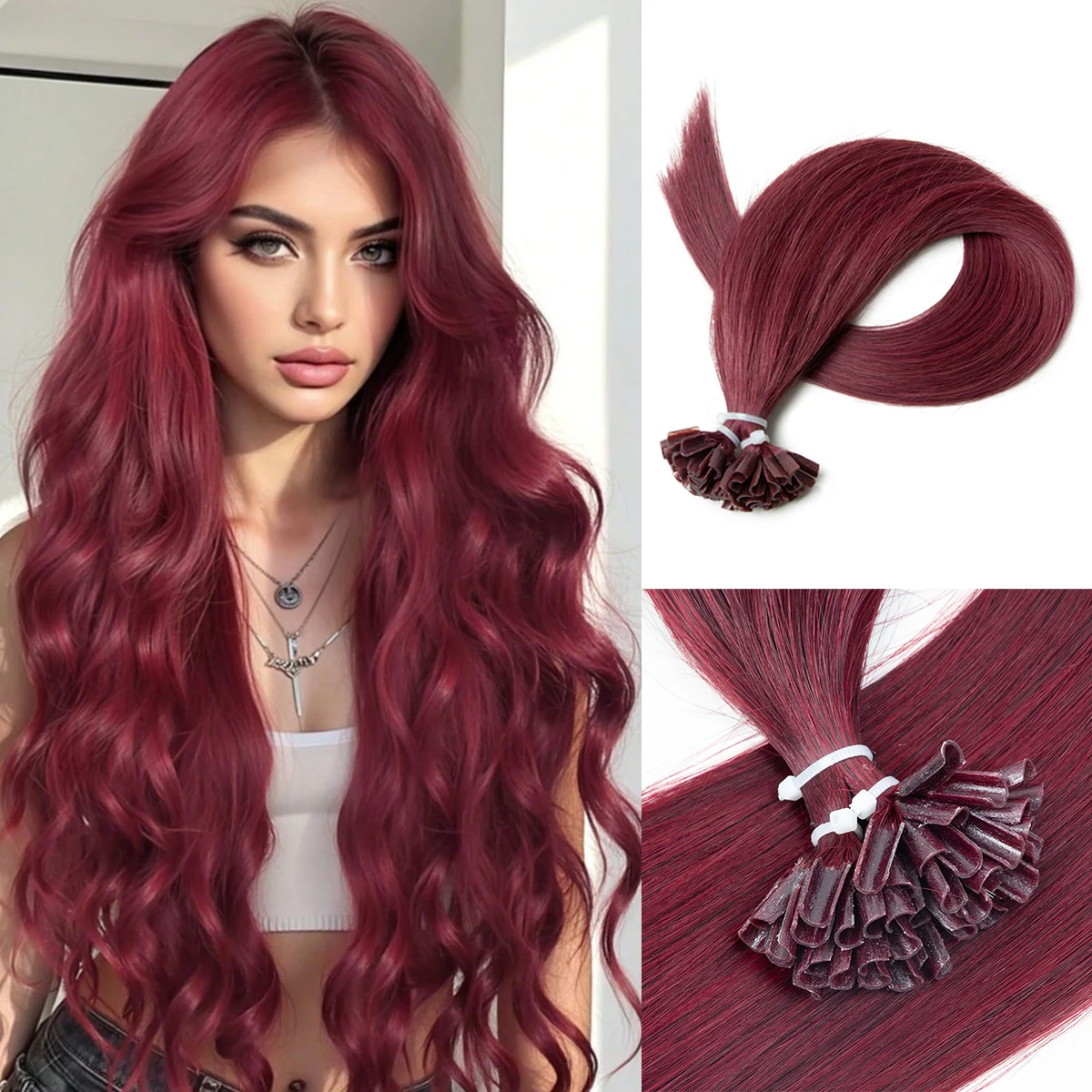 

99J# U tip Human Fusion Hair Extensions For Thin Hair Add Volume Keratin Nail Hair Extension Natural Straight U Tip 12-24 inch