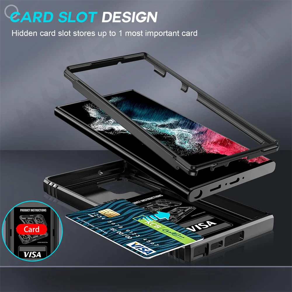 Case For Samsung Galaxy S24 S23 S22 Ultra FE Plus A55 A54 A34 A35 5G Slide Camera 360 Degree Rotate Kickstand Heavy Grade Cover