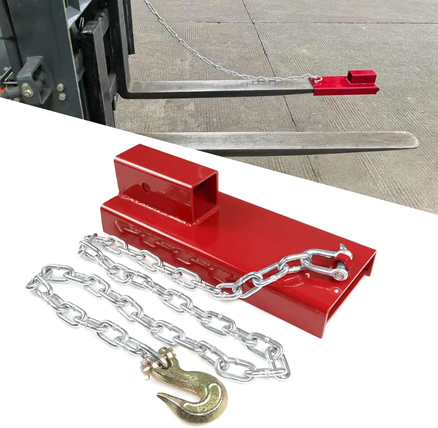 

2'' Forklift Trailer Hitch Receiver Fit for Pallet Fork Trailer Towing Adapter Hitch Attachment W/Chain