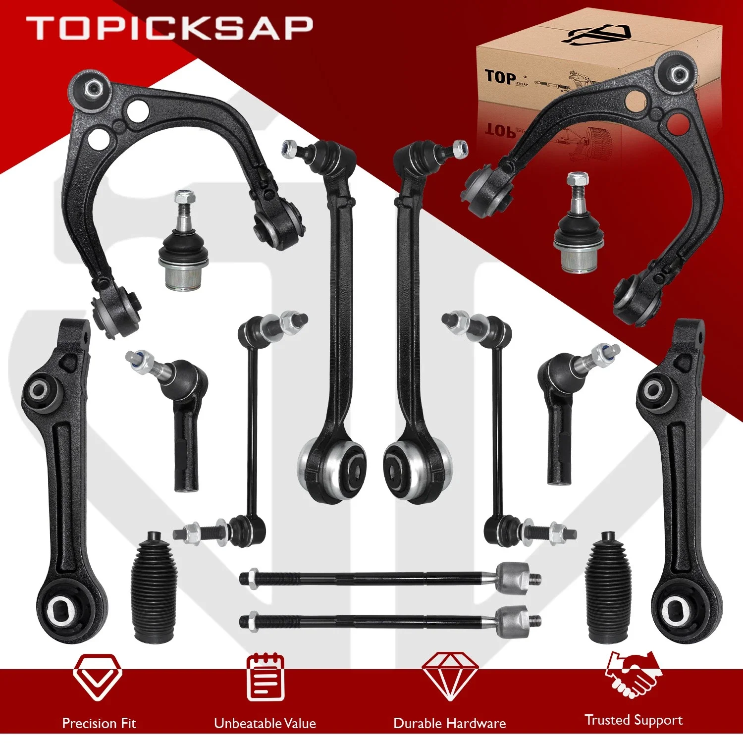 TOPICKSAP 16Pcs Front Upper/Lower Control Arm Kit for Chrysler 300/Dodge Charger/Challenger 2011-2014 Suspension K620177 K620178