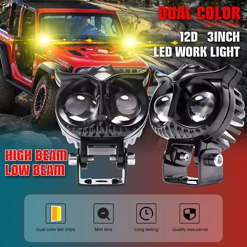 LED Owl Motorcycle Spotlights Motorcycle Front Fog Lights 80W 12000LM 6000K Universal Headlight Bulbs Auto Auxiliary Lights