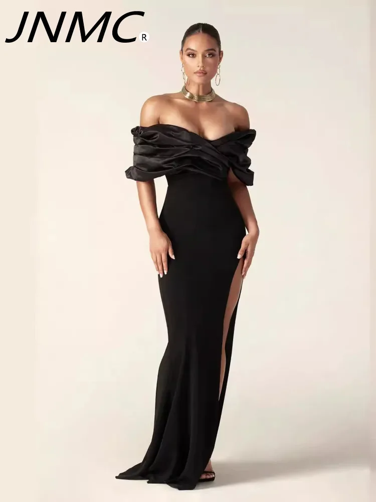 

JNMC Новые Черные вечерние платья с разрезом, женские платья для выпускного вечера, женское платье с открытыми плечами, вечернее платье до пола