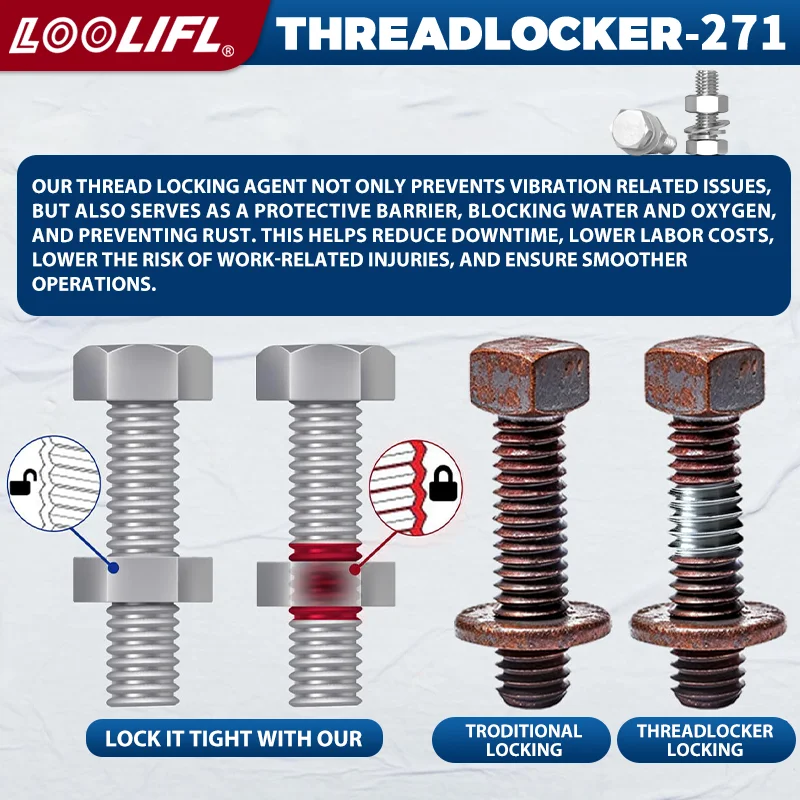 LOOLIFL 2025 Perekat Benang Merah Baru - Kekuatan Tinggi. 50ml/10ml untuk Pengunci Baut/Mur & Pengikat Logam Otomatis