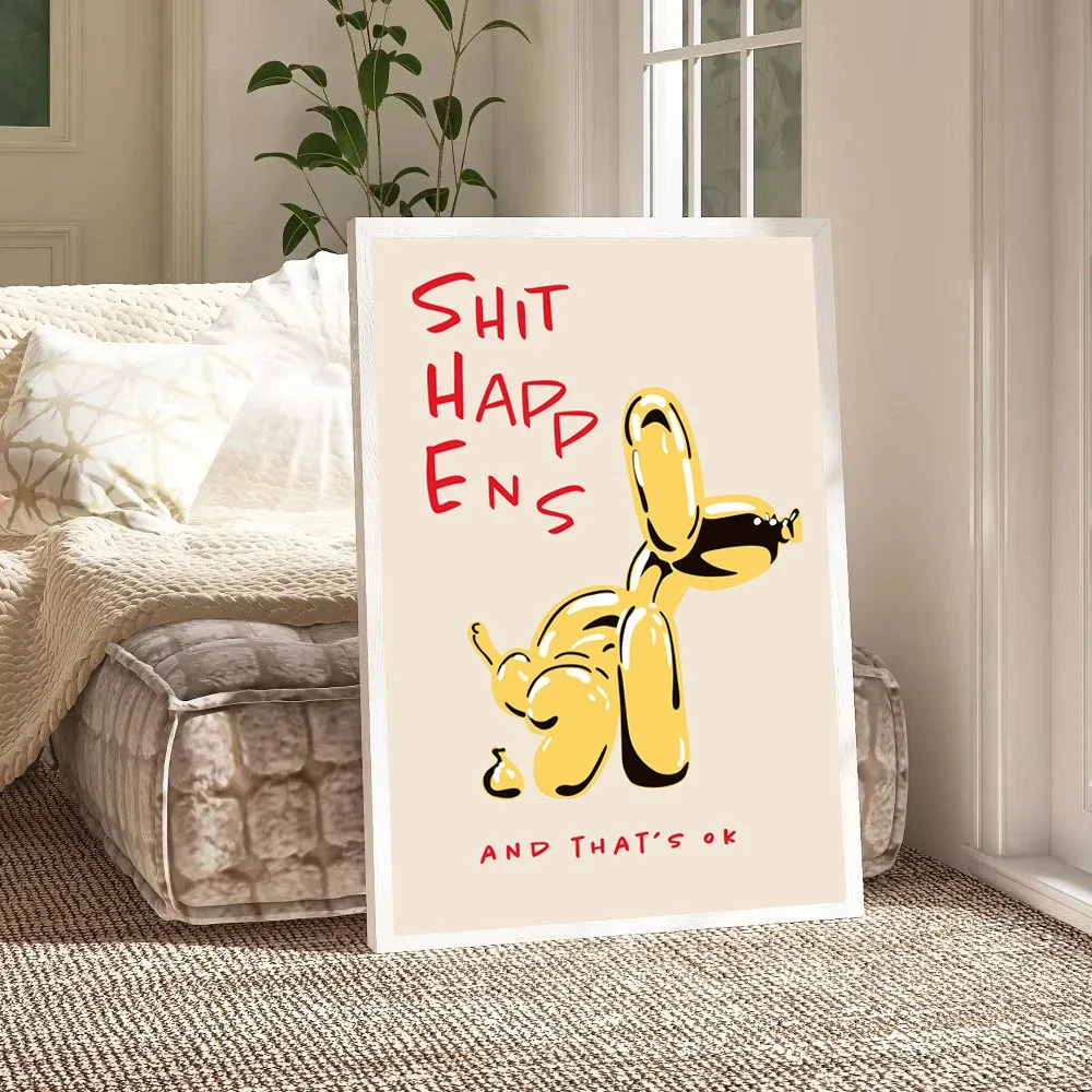 No Framed Printing Picture Modern Pink Balloon Dog Wall Art Canvas Painting Shit Happens And Thats Ok Quote Posters For Living