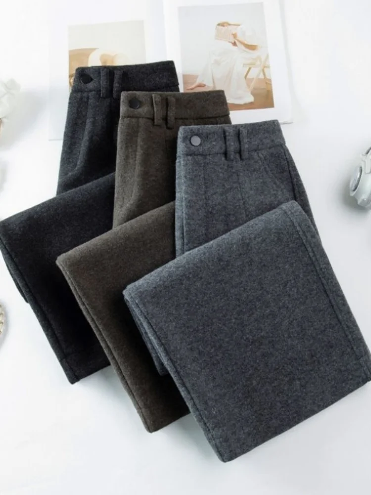 Pantaloni a gamba dritta drappeggiati a vita alta Pantaloni casual da donna Premium Bla ey Commute Sle Versione coreana in puro colore