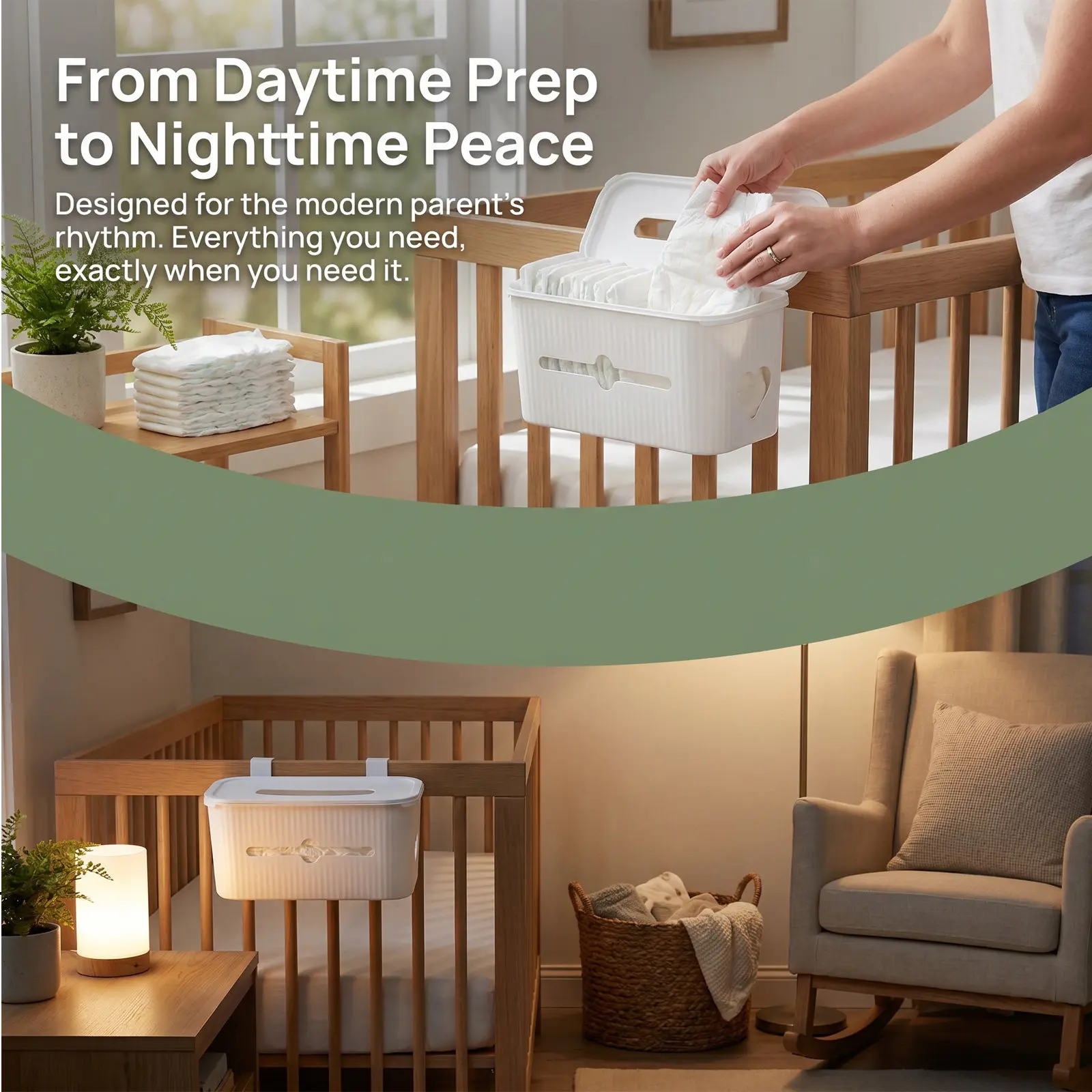 Baby Crib Hanging Organizer White Covered Diaper Storage Basket Bedside Hanging Storage Basket for Nursery Bassinet Changing
