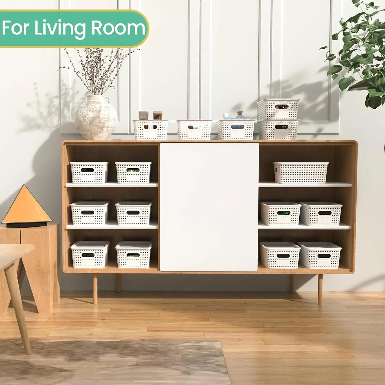 Plastic Storage Baskets with Lid-Plastic Storage Containers Stackable Storage bins: Storage Baskets for Organizing Shelves