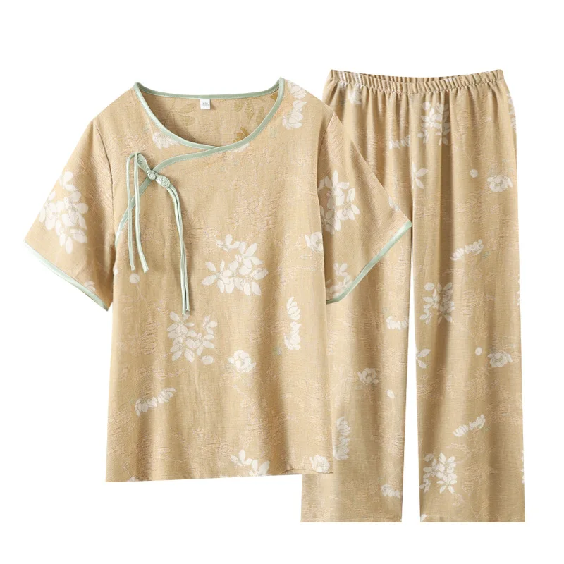 2025 ฤดูใบไม้ผลิ/ฤดูร้อนใหม่ผู้หญิงชุดนอนชุดไม้ไผ่เส้นใยเจ็ดขาและเก้าขากางเกง 2 W ชิ้นเสื้อผ้าสุภาพสตรี