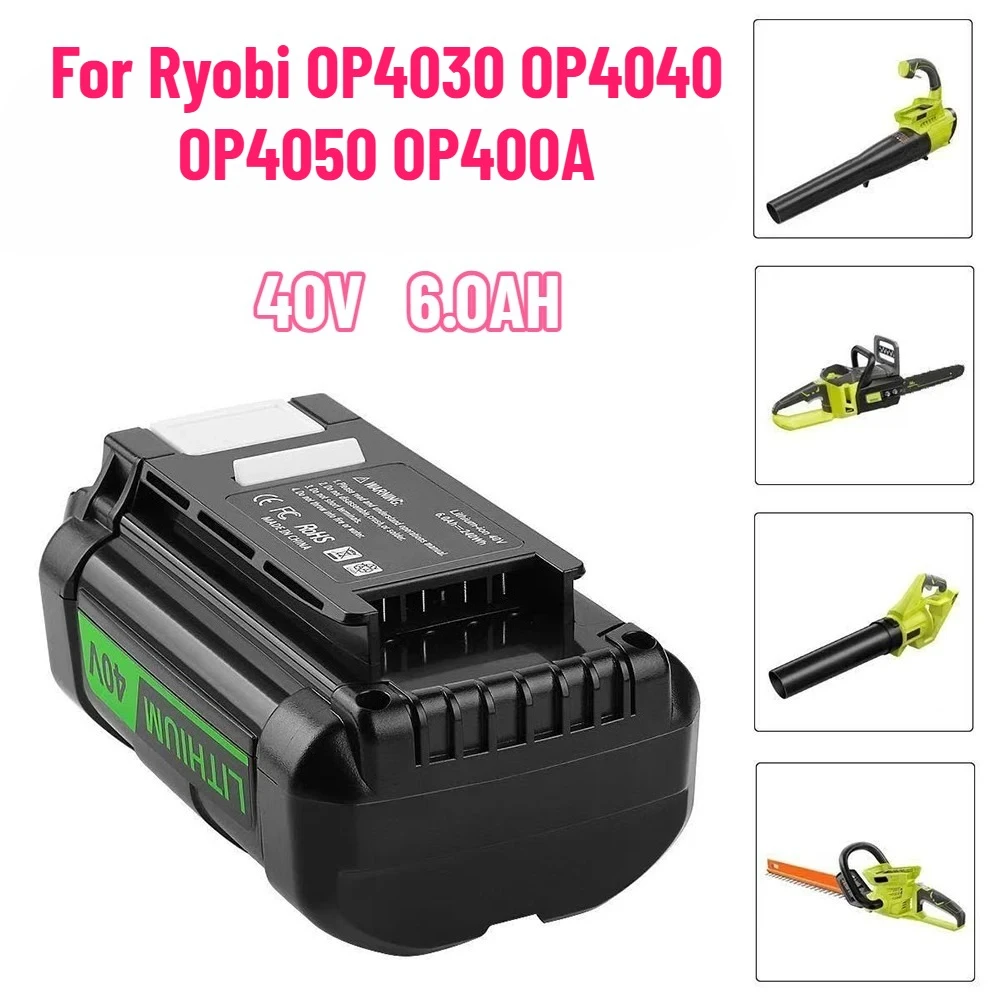 

36V-40V Li-ion Battery 6000mAh Charger Compatible for Ryobi OP4030 OP4040 OP4050 OP400A Cordless Power Tools Battery