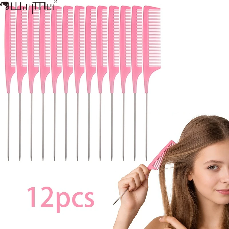 Pente Profissional Antiestático com Ponta Fina para Salão de Beleza e Cabeleireiro, Escova de Cabelo com Agulhas de Aço, Pente de Cabo Fino, Acessórios para Barbeiro
