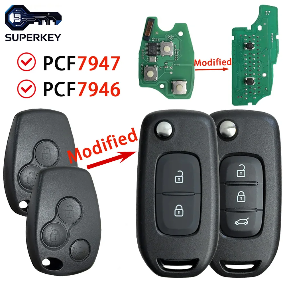 Modified PCF7946A PCF7947A Remote Flip Car Key Fob 433MHz 2 3 Buttons For Renault Clio Wind Modus Kangoo Master Trafic Twingo