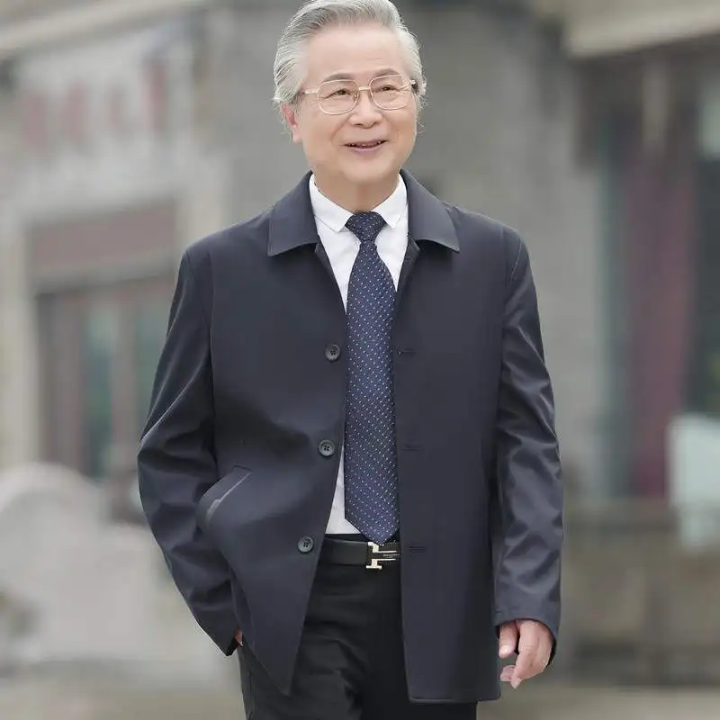 

Spring Autumn Cotton Men's Jaet ly Fathers Coats Lightweight Long Sve Loose Fit Outerwear for andpa And Old Men