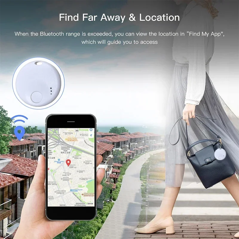 GPS Tracking Device Mini Smart Tag Bluetooth Luggage Tracker Works with Apple Find My (iOS Only) Item Locator for Key Backpack