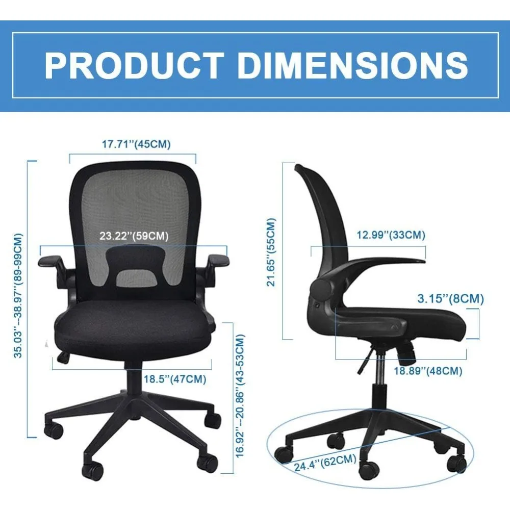 Foldable Office Chair - Home Office Desk Chairs with Flip-Up Arms and Foldable Backrest, Mesh Computer Chair Foldable