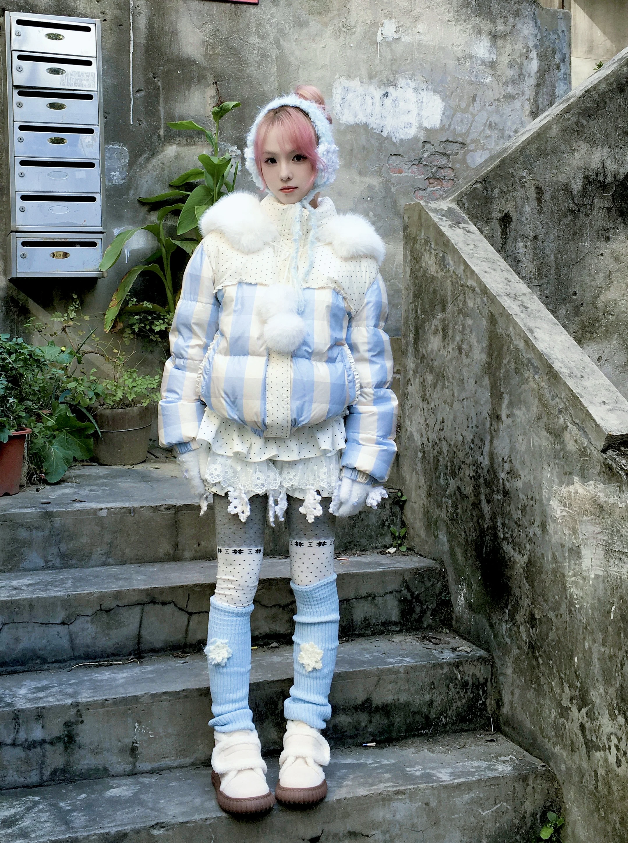 

Starrykit Patterned Cotton Jaet Winter Polka Dot Patchwork Vintage Sweet Sle Long Sve Zipper Closure Coat