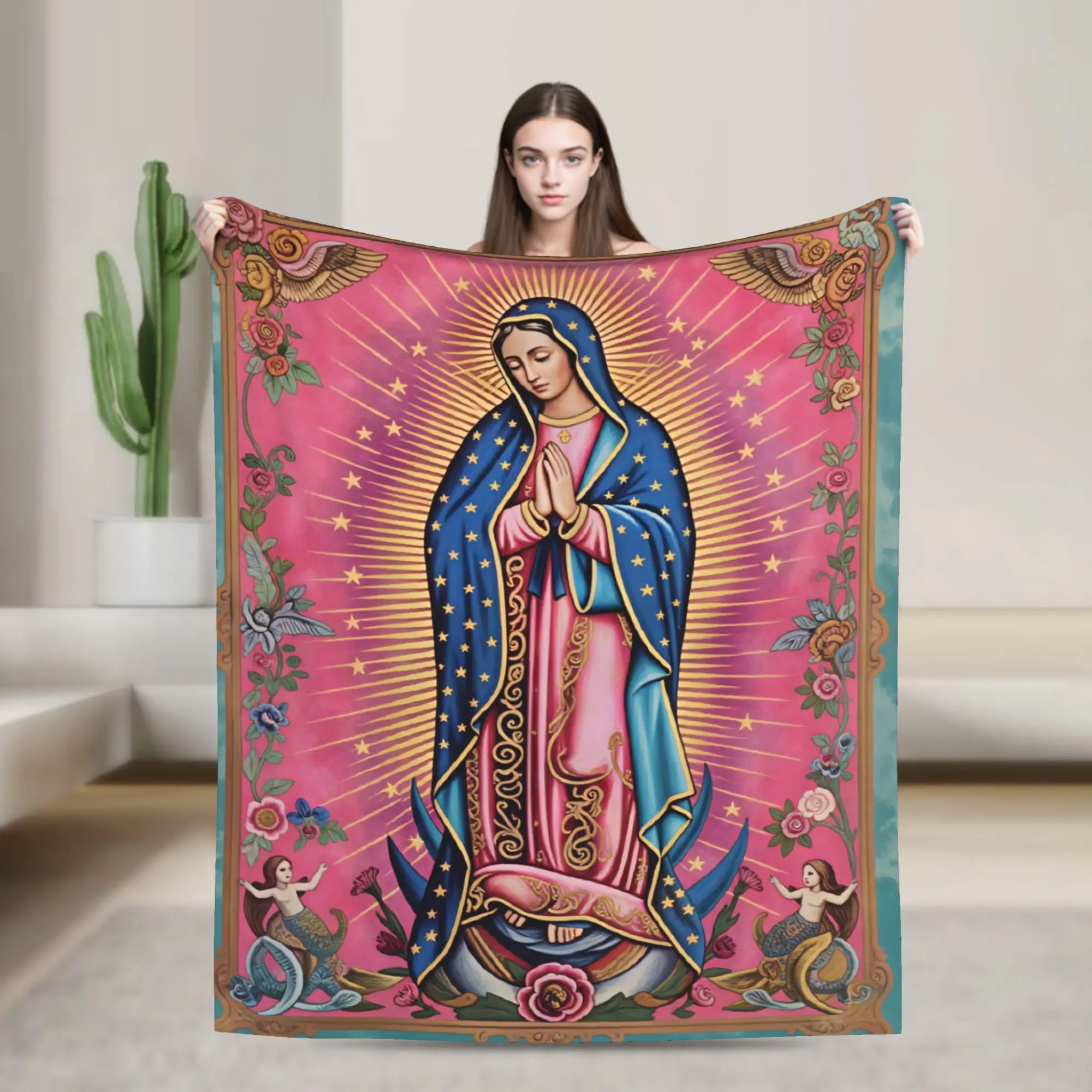 Our Lady Of Guadalupe Virgin Mary Flannel Blanket Spring Warm Throw Blanket for Boy Girl Couch Chair Bedspread Sofa Bed Cover