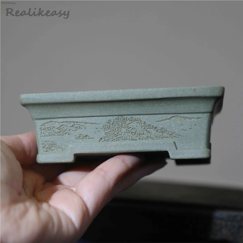 2025 الأرجواني الطين اناء للزهور الصينية مربع اناء للزهور بونساي وعاء صغير الكلاسيكية الزخرفية نحت وعاء عصاري مع HolesLH843