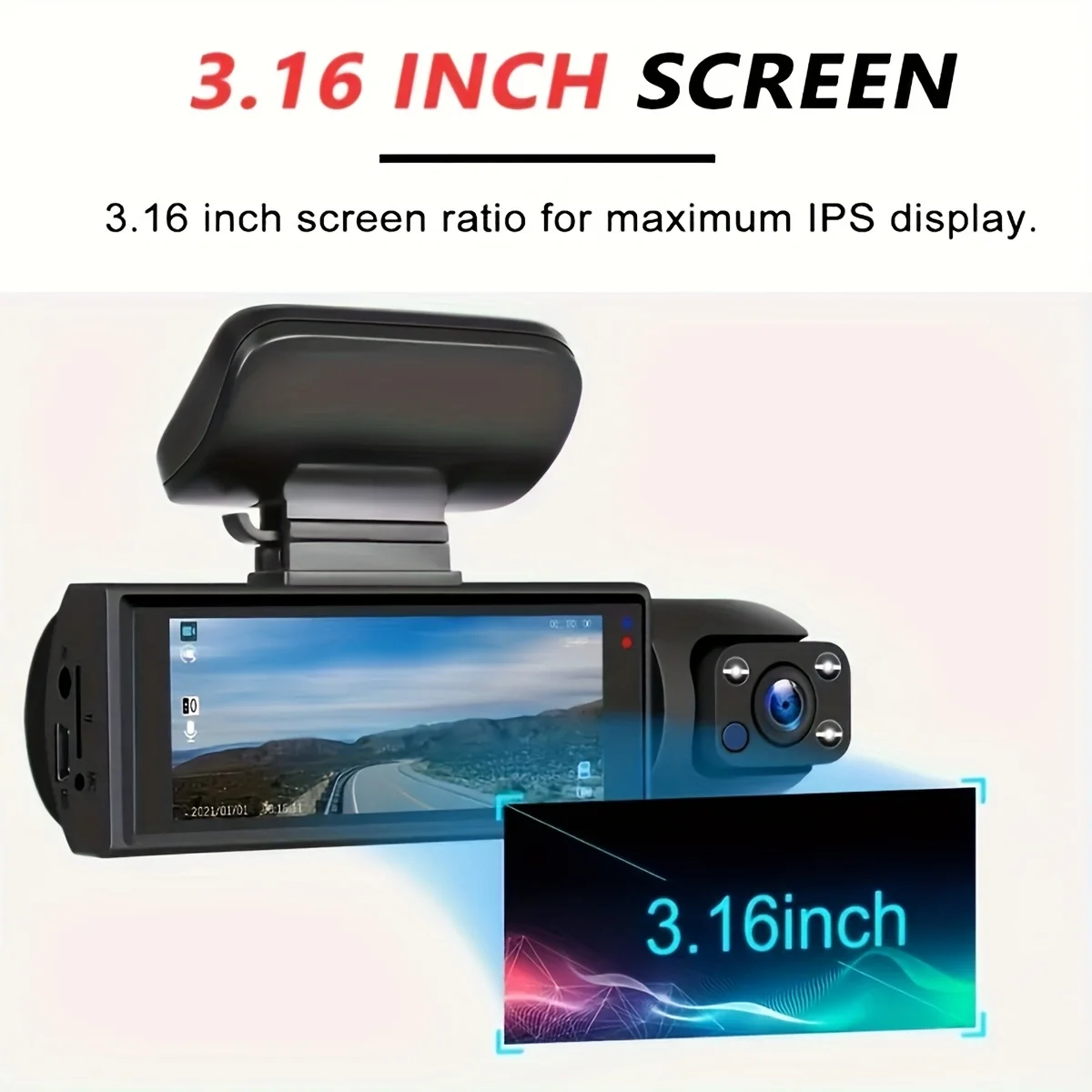 1080P Dual Camera Dash Cam For Cars With IR Night Vision, Loop Recording, And Wide Angle Lens - 8.03 Cm IPS Screen