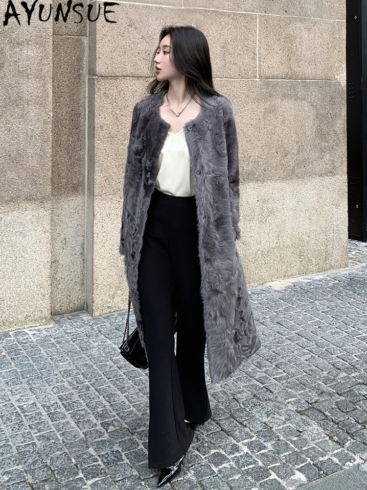 AYUNSUE 2025 Новые дубленки для женской одежды Шуба из натуральной шерсти Женская одежда Модная роскошная верхняя одежда Пальто Женское