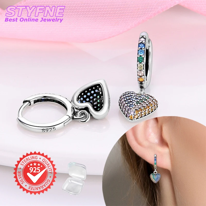 925 Sterling Silver Be Of One Mind Color Geometric Heart Zircon Hoop Earrings Fashion Earrings Jewelry Gifts for Women Girls