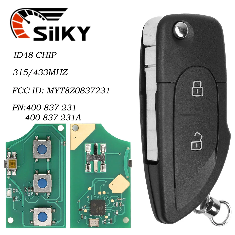 SilKY 4D0 837 231 433MHz 315MHz ID48 Chip For Lamborghini Gallardo FCC ID: MYT8Z0837231 Keyless Entry Fob Remote Key