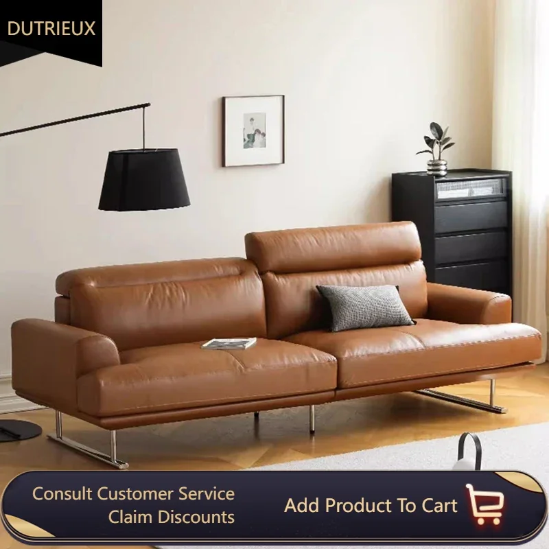 

Retro Minimalist Sofa Genuine Leather Three Person Sofa Backrest Adjustable Sillon Relax Reclinable Para Salon Room Furniture