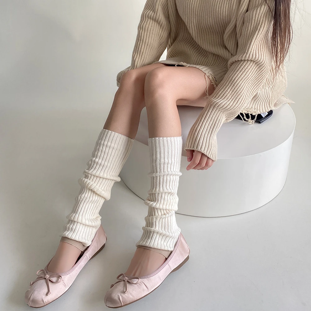 Wool Cashmere Women Leg Warmers Autumn Winter Warm Knitted Foot Cover Knee Socks Lolita Girls Solid Color Leg Warmer Stockings