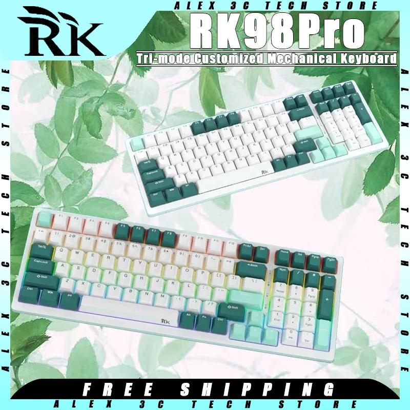 

Rk Rk98PRO Mechanical Keyboard Three mode Wireless Hot Swap PBT Keycaps RGB Customized Gaming Keyboard Pc Gamer Accessories Gift