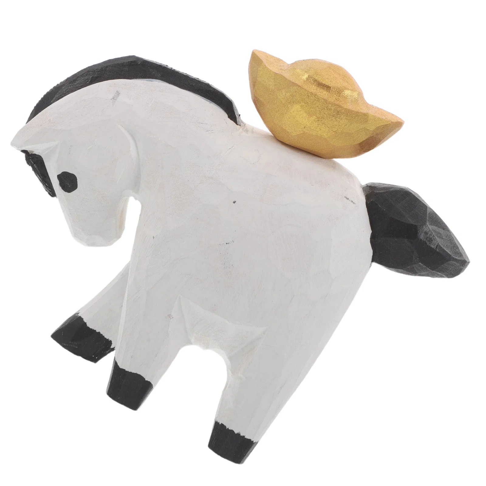 

Mini Wood Carving Horse Sculpture Golden Ingot Zodiac Animal Handcrafted Decor For Chinese New Year Home Decoration