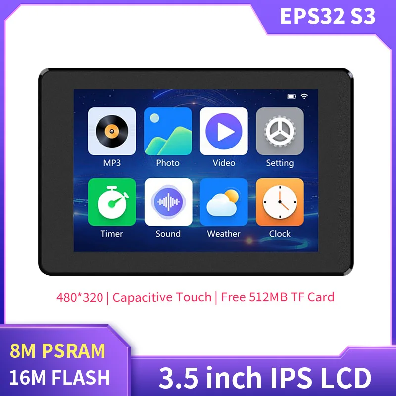 ESP32-S3 MCU Touch Screen, 3.5 ", IPS, 480x320, 8m, PSRAM, 16M Flash, Arduino, LVGL, WiFi, Bluetooth, Suporte ao Desenvolvimento