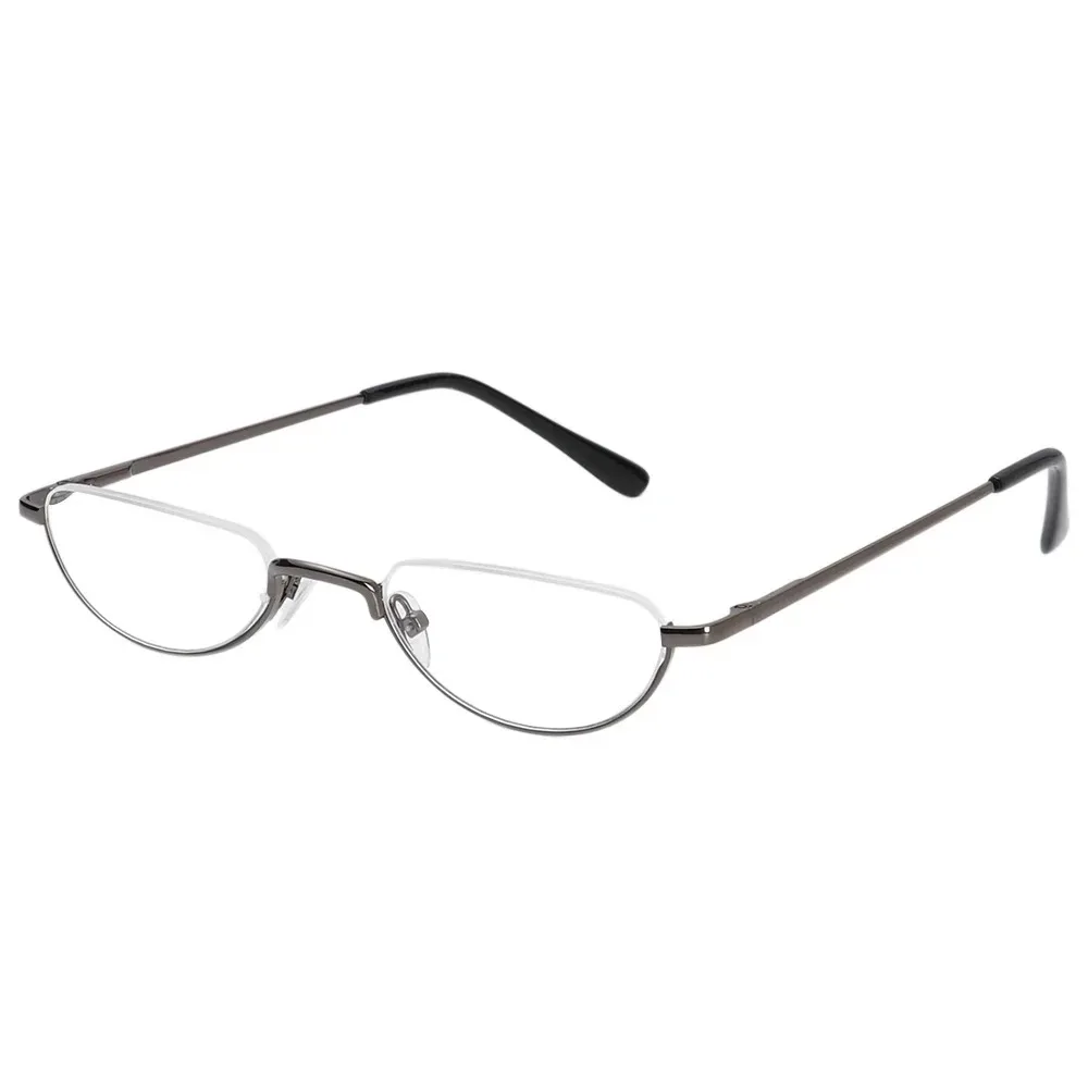 Retro-Lesebrille mit hochauflösenden Metallfederscharnieren, Halbmond-Design, Halbrandlose Lesehilfe, Optische Brille mit Kleinem Rahmen – Detail 9