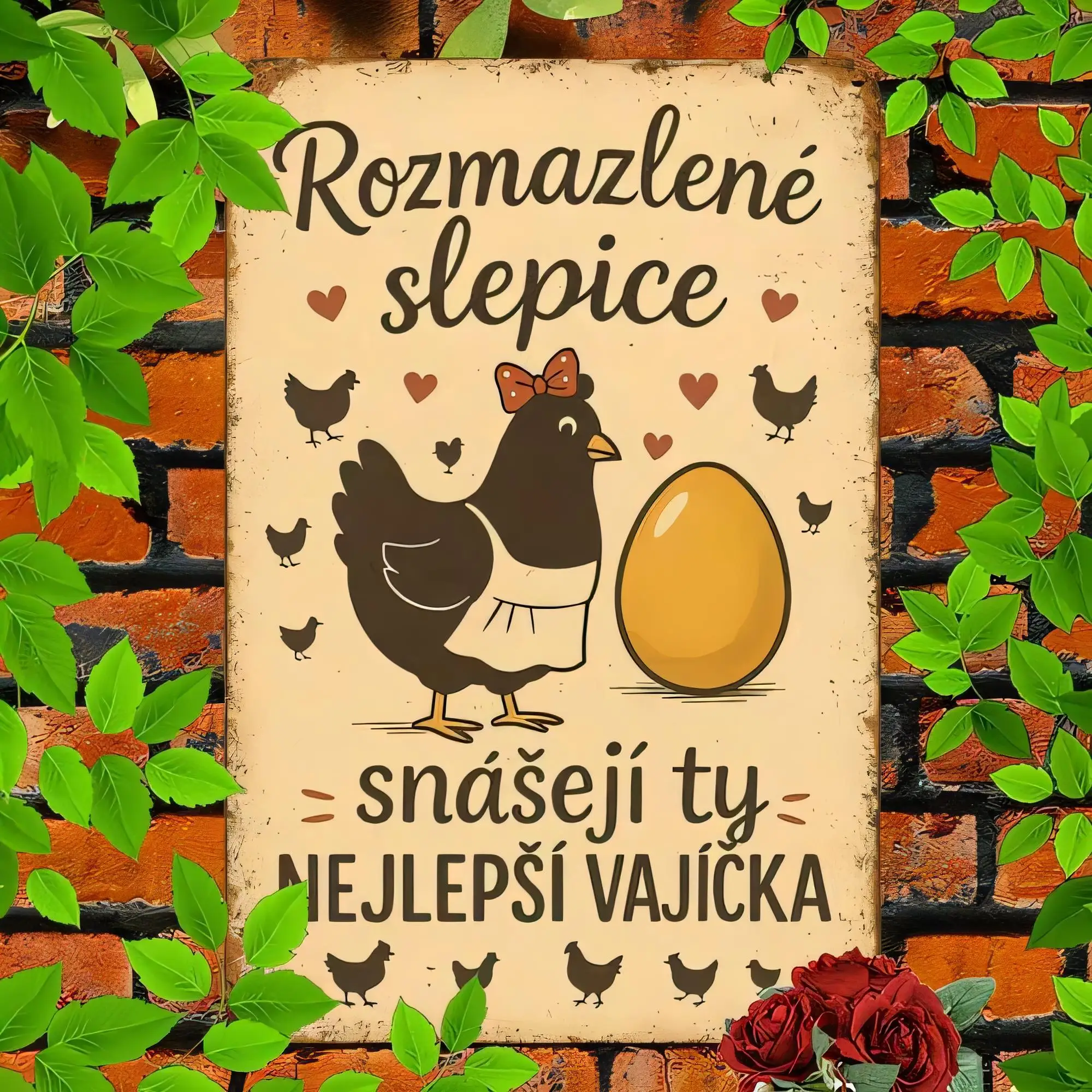 Tin Sign Retro Vintage Metal Plaque Rozmazlené Slepiče Egg Chicken Farm Wall Decor, Funny Czech Hen Quote Rustic Farmhouse Home