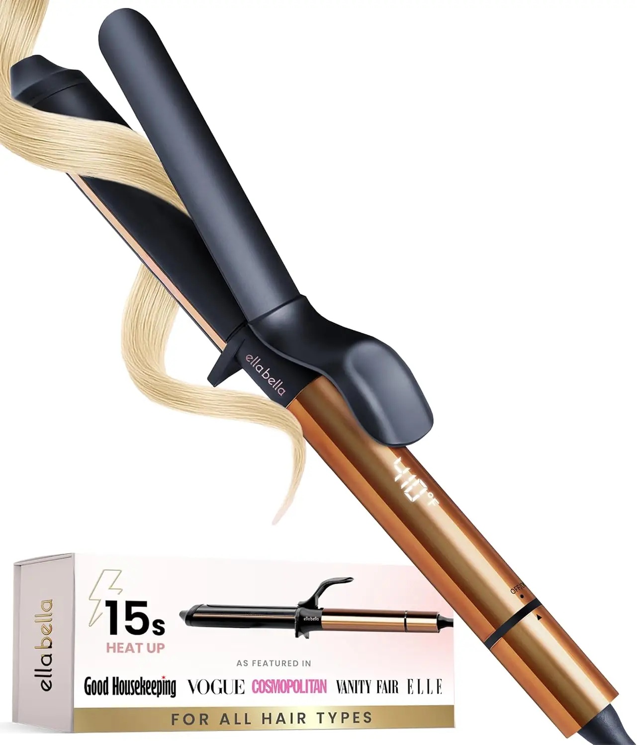Professional 1 Inch Curling Iron, Ceramic Hair Curler for All Hair Types, Digital Temperature Display