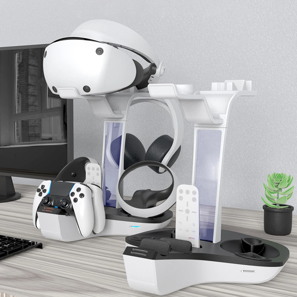 محطة شحن احترافية مع مؤشر LED لوحدات تحكم PS5 وPS VR2 وحل تخزين الملحقات