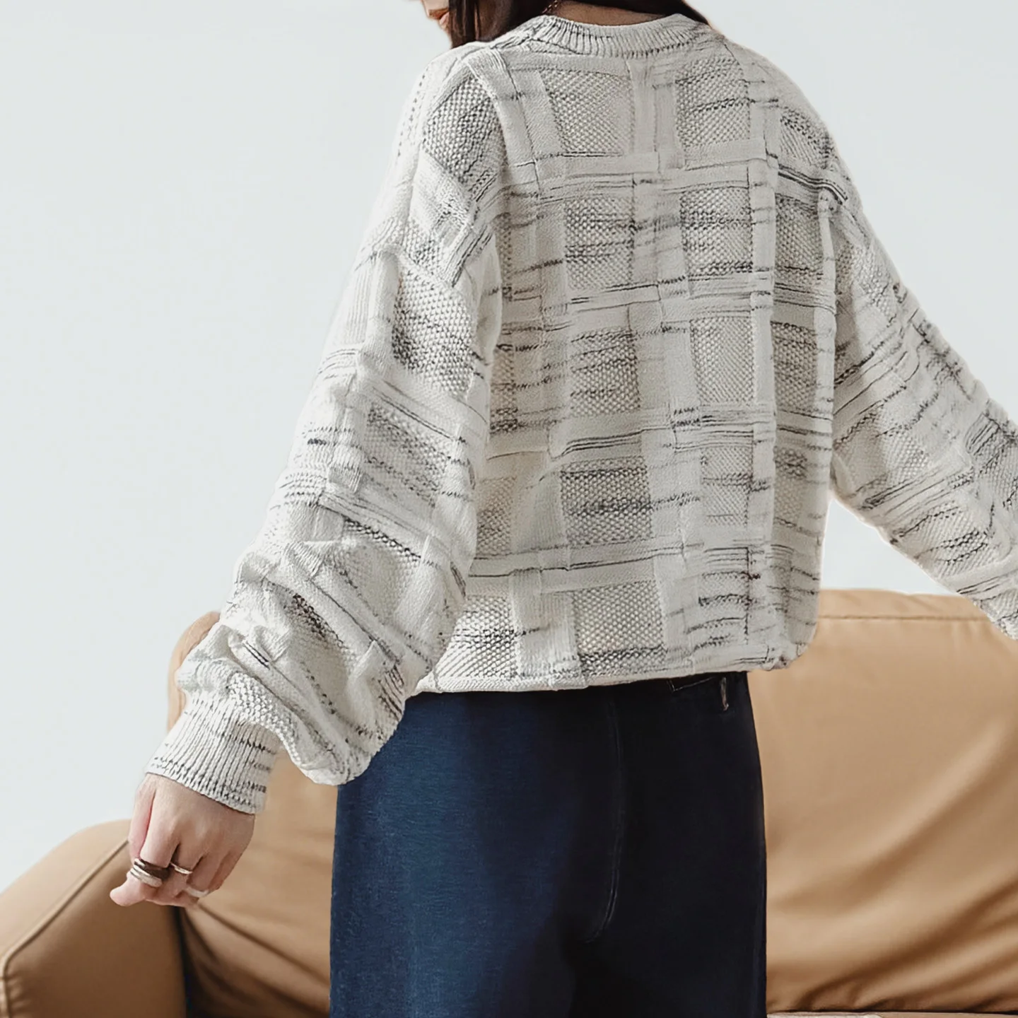 Women's Loose Fit Jacquard Knit Pullover Sweater Crewneck