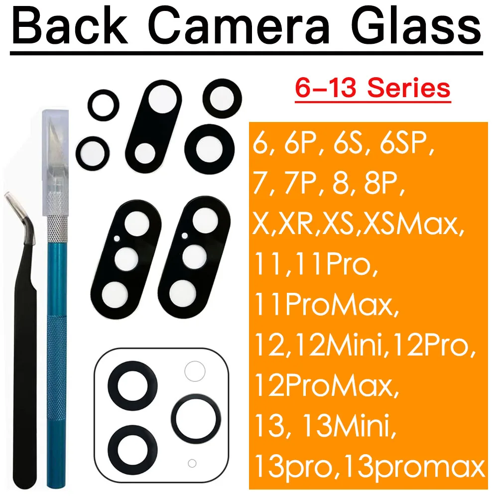 استبدال عدسة زجاجية للكاميرا الخلفية لهاتف iPhone 14 15 Plus X XR XS 11 12 13 Mini Pro Max مع ملصق 3M وأدوات إصلاح