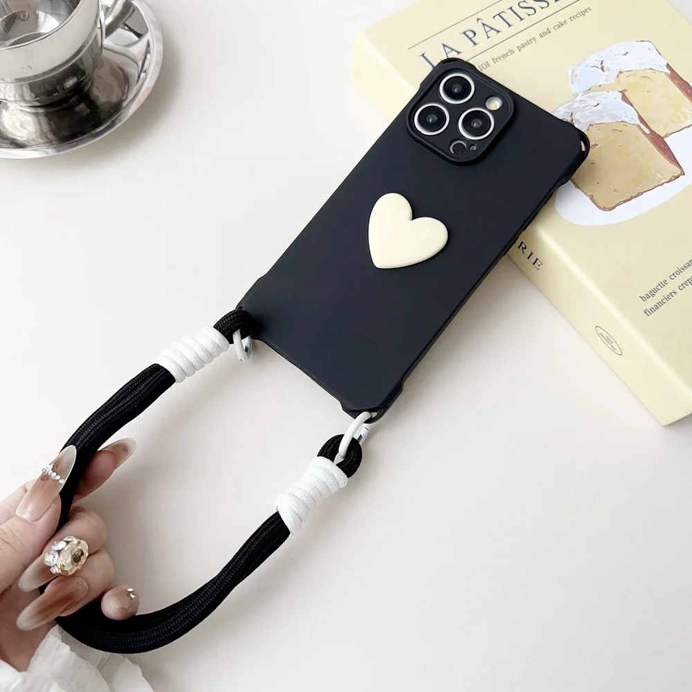 Heart Four Corner Hollow Out Adjustable Bracelet Position Case For iPhone 15 14 13 12 11 XS Pro Max X XR Liquid Silicone Cover