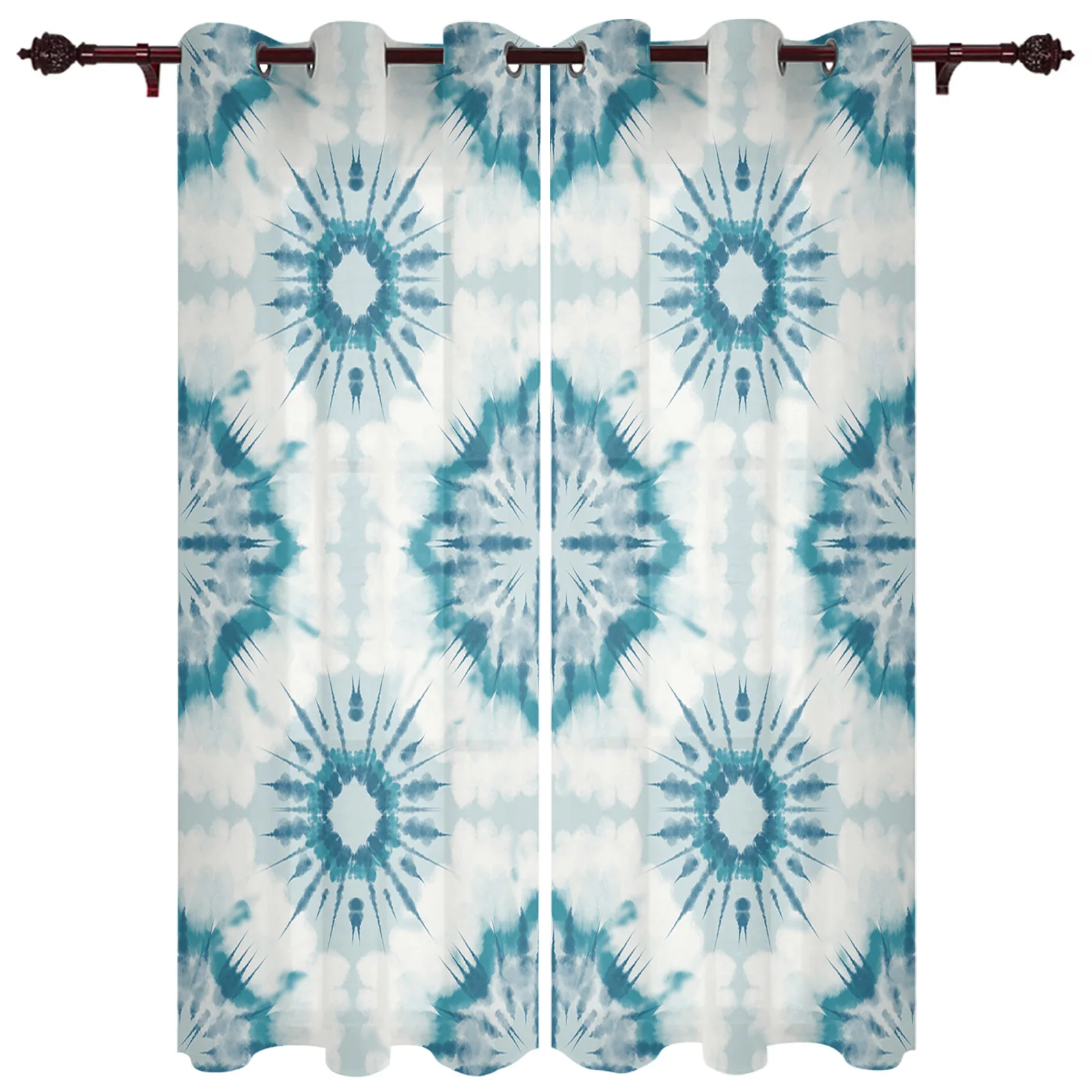 Boho Ethnic Geometric Tie Dye  Window Curtains for Living Room Bedroom Kitchen Window Treatments Valance Home Decor Drapes