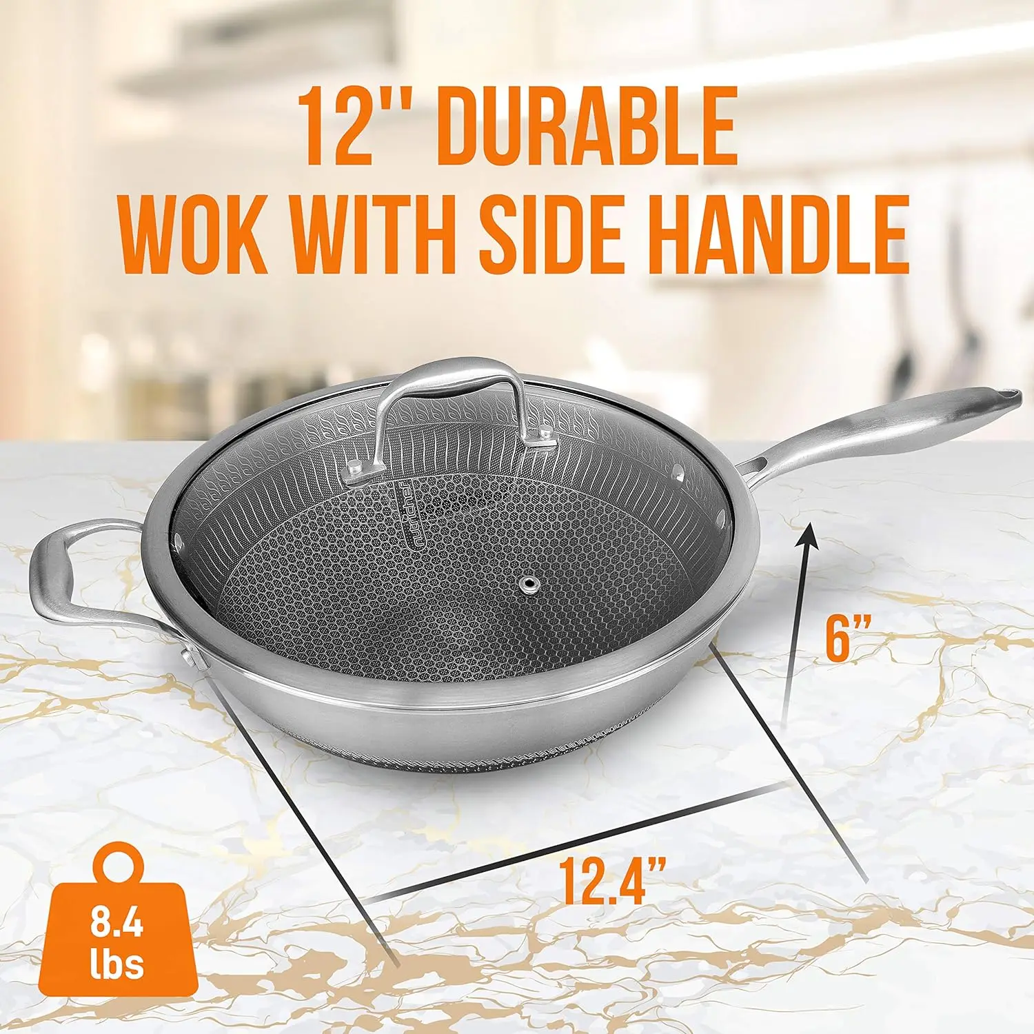 

12" Stainless Steel Wok - Induction ready, Non Stick Tri-ply technology, Scratch-resistant