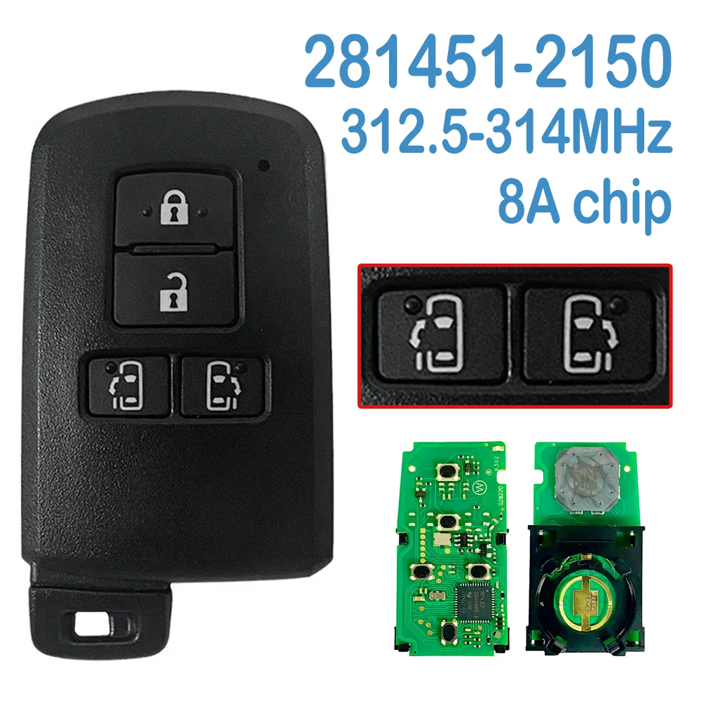 

281451-0120 Auto Smart Remote 4 Buttons 312.5-314MHz 8A Chip Replace Car Key Fob For Toyota Alphard Estima Vellfire