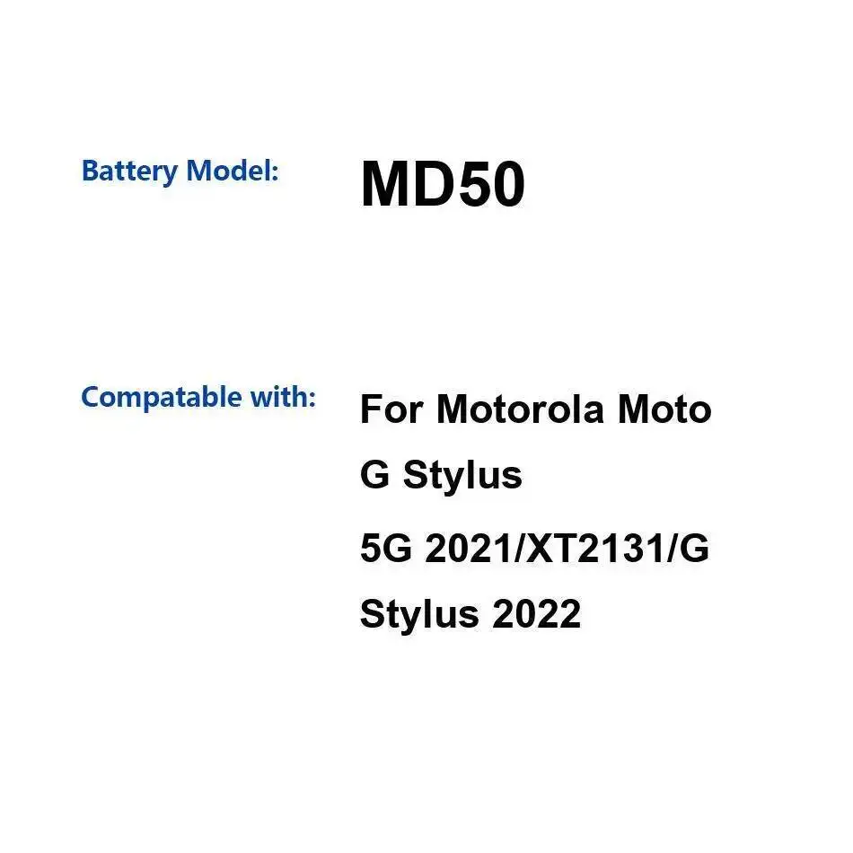 

MD50 Mobile Phone Battery High Capacity For Motorola Moto G Stylus 5G 2021 XT2131 2022 Reliable Replacement 5000Mah