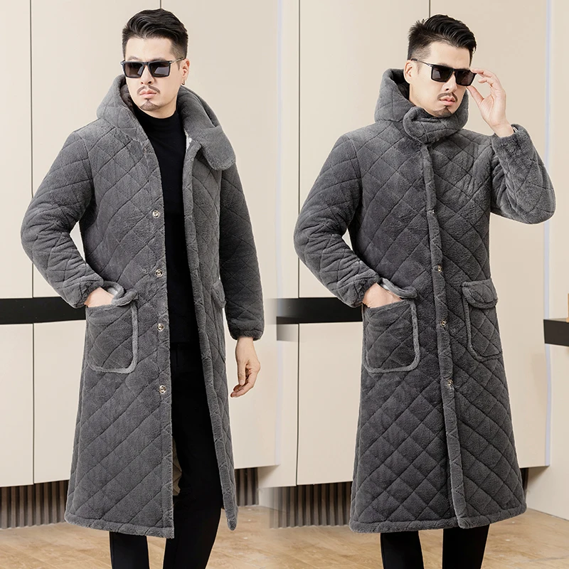 Męska zimowa ocieplana kurtka bawełniana z kapturem, modna odzież robocza, odzież domowa, płaszcz, długi rękaw, biznesowa, codzienna, elegancka.