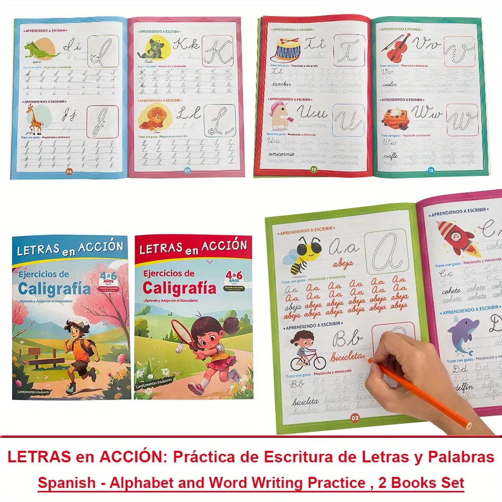 สมุดงานฝึกหัดการเขียนตัวอักษรภาษาสเปน, ช่วยการเรียนรู้ภาษา, วัสดุการสอนโฮมสคูลก่อนวัยเรียน, ชุดหนังสือ 2 เล่ม