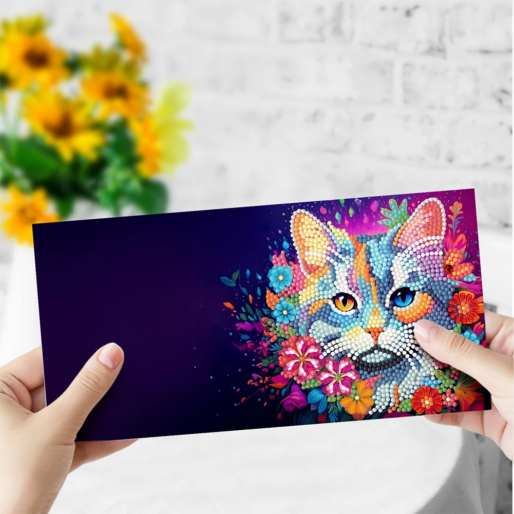 8Pcs DIY Diamond Painting Card Cat Special Shape Diamond Drawing Card Diamond Daily Wish Card for Adults Holiday Friends Family