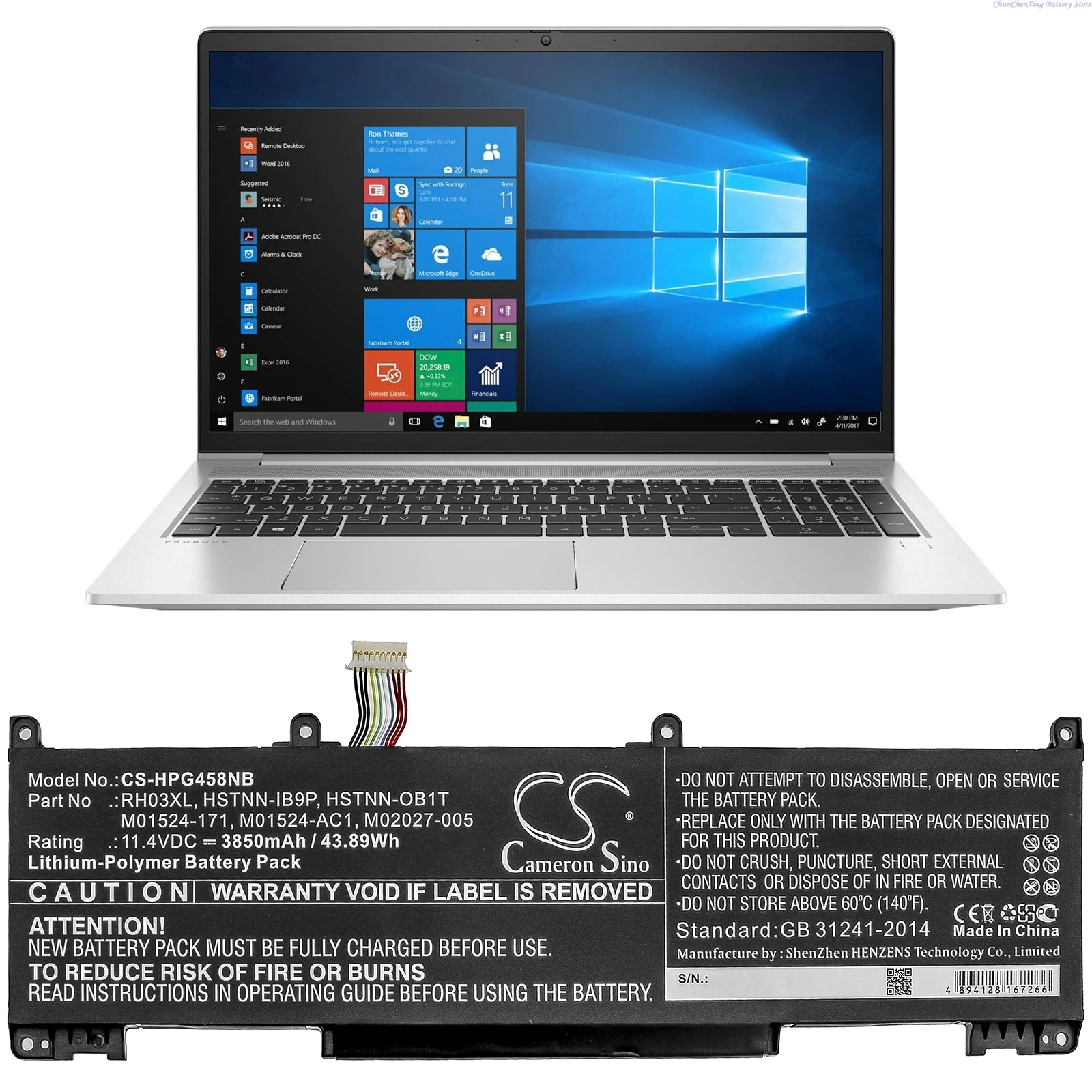 

Cameron Sino 11.4V 3850mAh replacement Laptop Battery RH03XL for HP ProBook 450 G8/ 650 G8/ 430 G8/ 440 G8 / 445 G8/ 630 G8/640